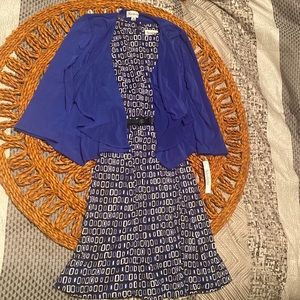 Nicolette Size S - NWT Blue & Black Geometric Pattern Midi Dress with Blue Shawl